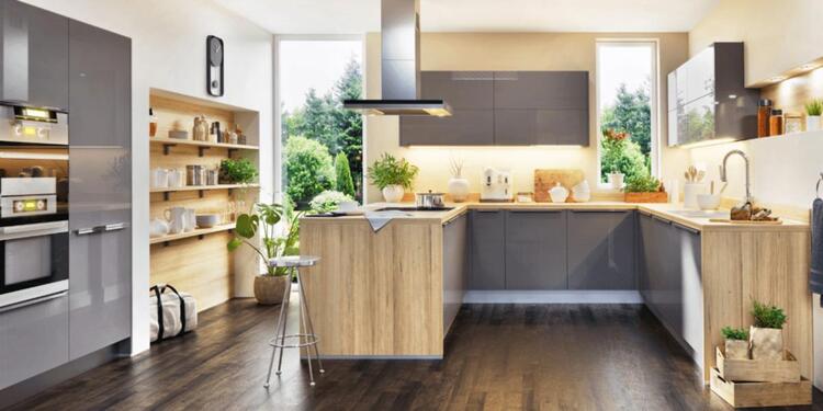 Khu vực bếp có diện tích rộng phù hợp lắp đặt nhà bếp hình chữ U