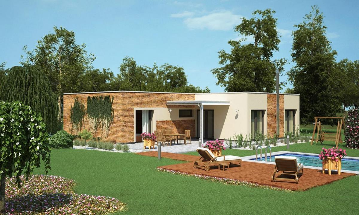 Nhà cấp 4 chữ l nông thôn mái bằng mang phong cách tối giản trẻ trung