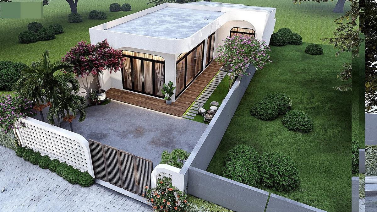 Nhà cấp 4 nông thôn 2 phòng ngủ chữ L hiện đại có sân vườn thoáng mát