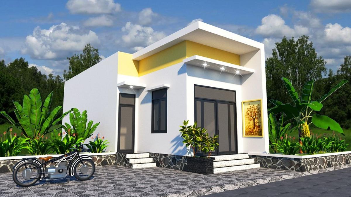 Nhà cấp 4 nông thôn 2 phòng ngủ chữ L nhỏ gọn trên nền đất 30m²