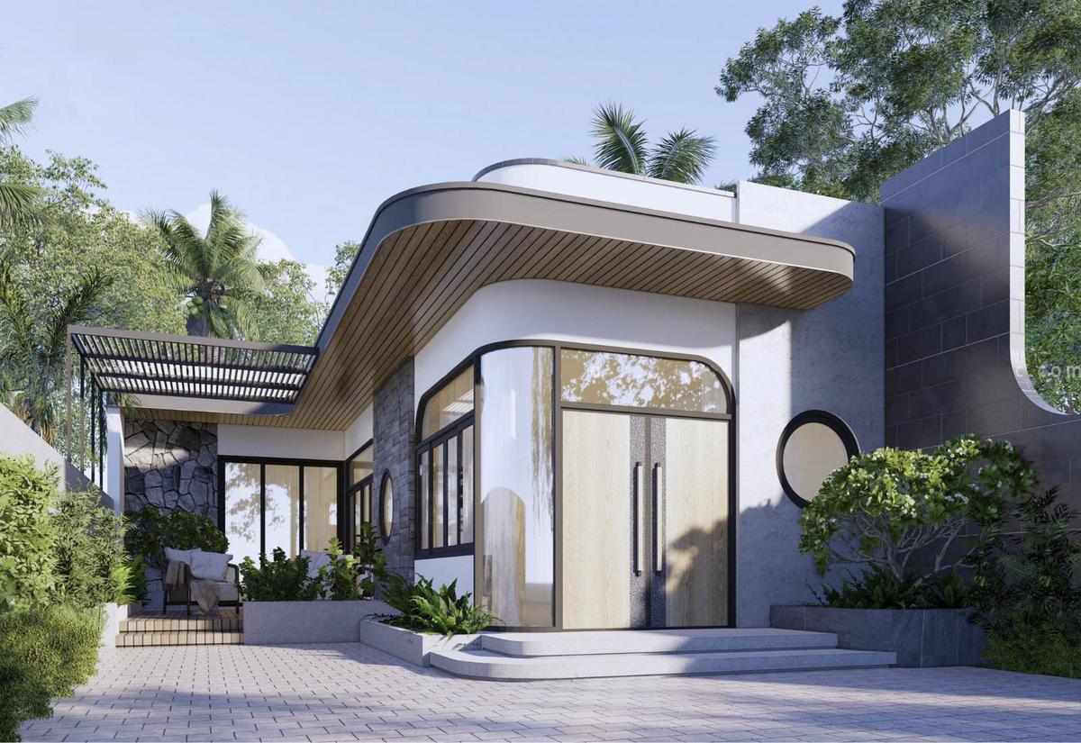 Nhà cấp 4 nông thôn 2 phòng ngủ diện tích 100m² phong cách chữ L hiện đại