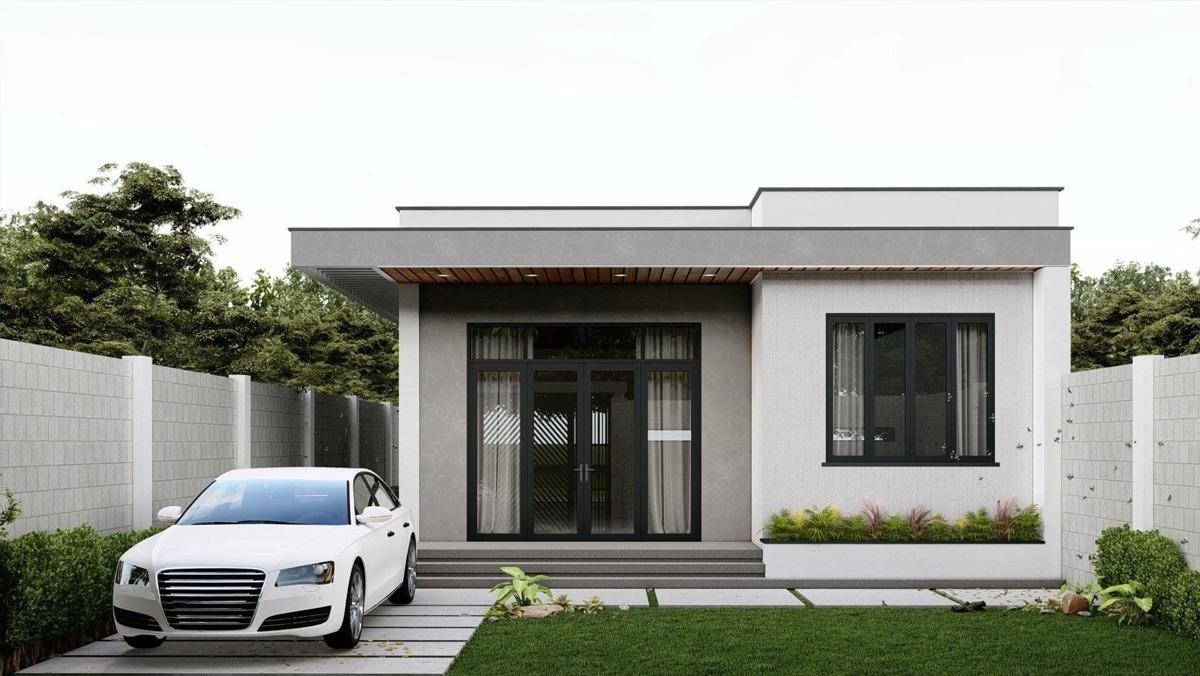 Nhà cấp 4 nông thôn 2 phòng ngủ mái bằng hiện đại với phong cách trẻ trung