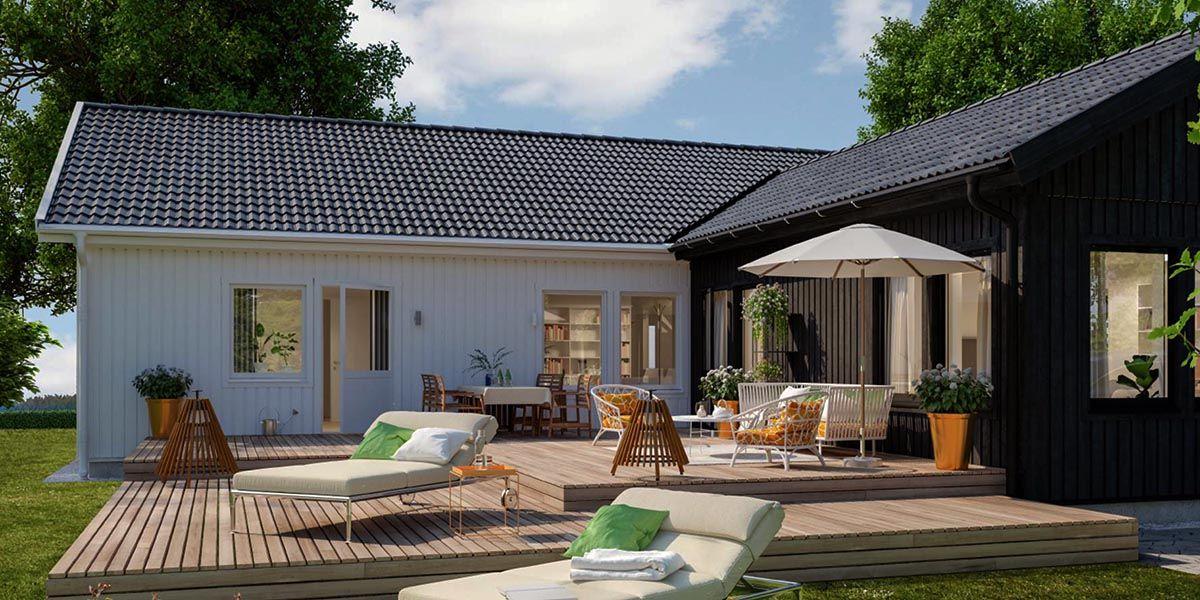 Nhà cấp 4 nông thôn chữ l phong cách Bắc Âu dùng màu sáng tạo rộng rãi