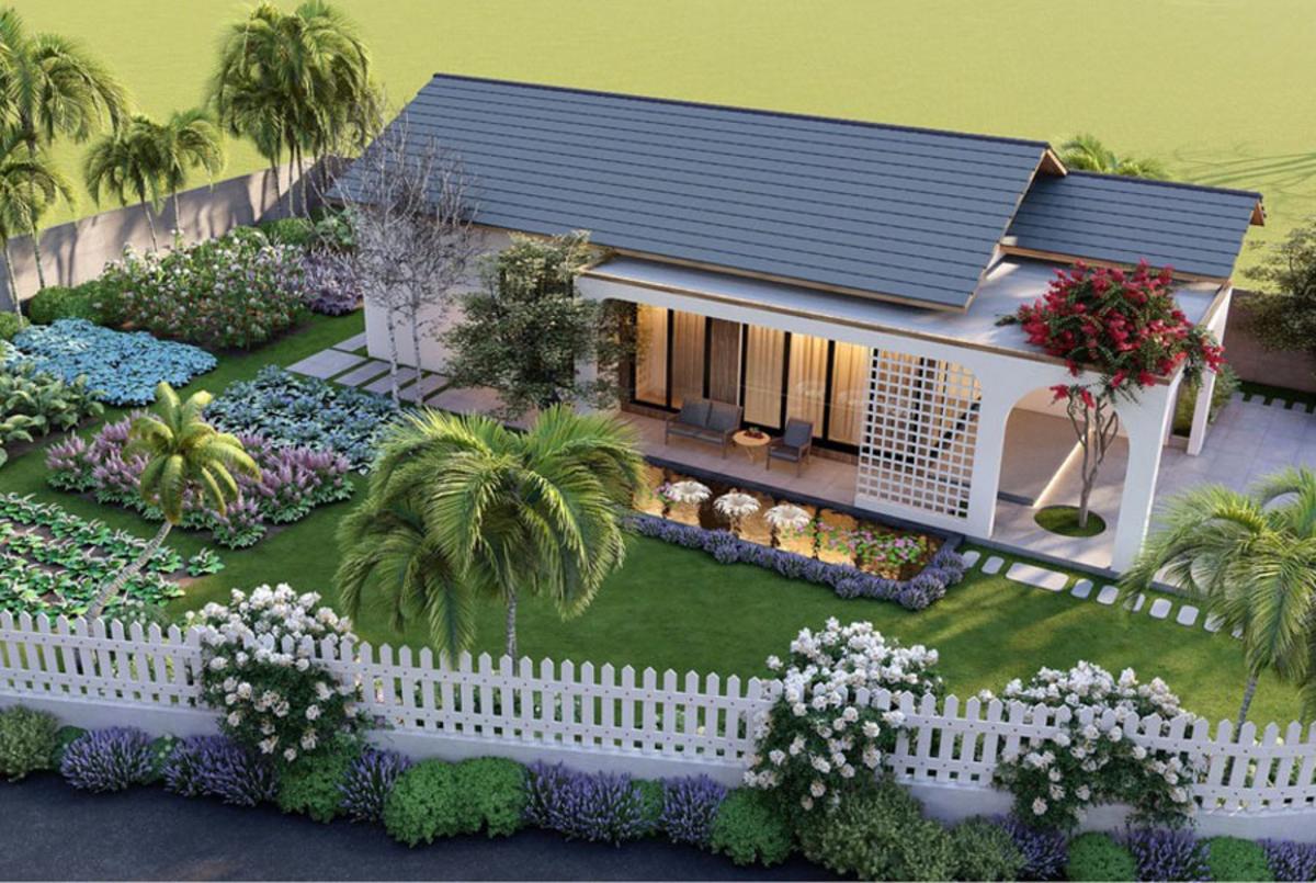 Nhà cấp 4 sân vườn nông thôn có sân chơi an toàn, tạo không gian vui nhộn cho trẻ nhỏ