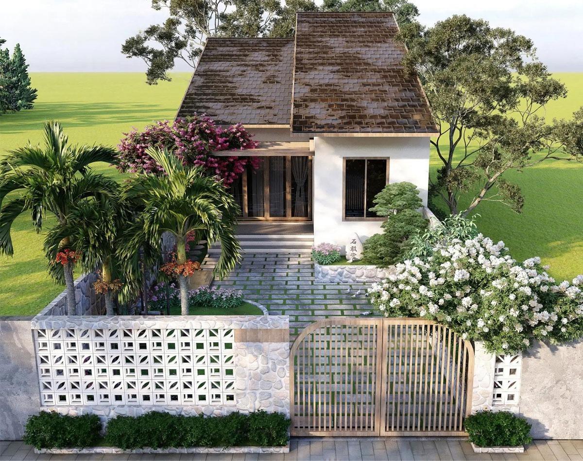 Nhà cấp 4 sân vườn nông thôn mái ngói mang vẻ đẹp truyền thống, mát mẻ và ấm cúng