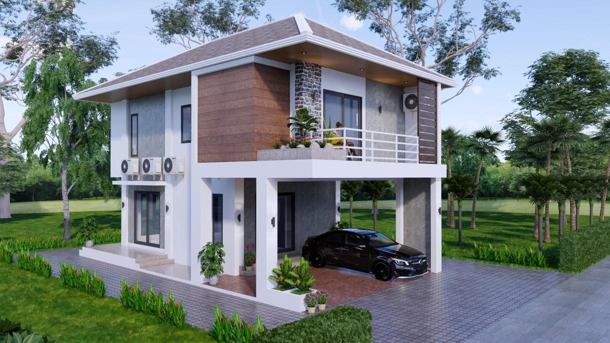 Nhà đẹp 2 tầng mái Nhật hiện đại 3 phòng ngủ tạo không gian sống ấm cúng thoải mái