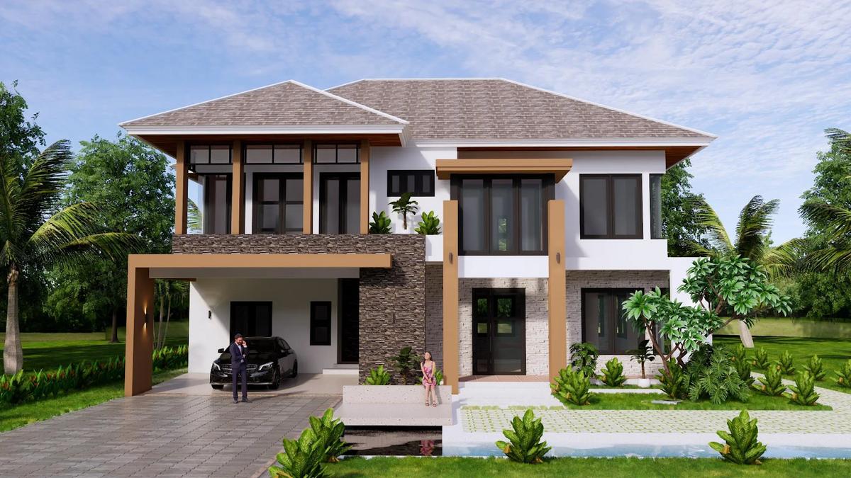 Nhà đẹp 2 tầng mái Nhật hiện đại 5 phòng ngủ kết hợp kiến trúc tinh tế tiện nghi