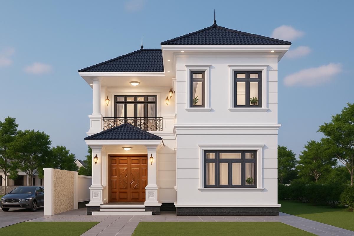 Nhà hai tầng mái Nhật đẹp chữ L hiện đại kết hợp sân vườn thư giãn thoải mái