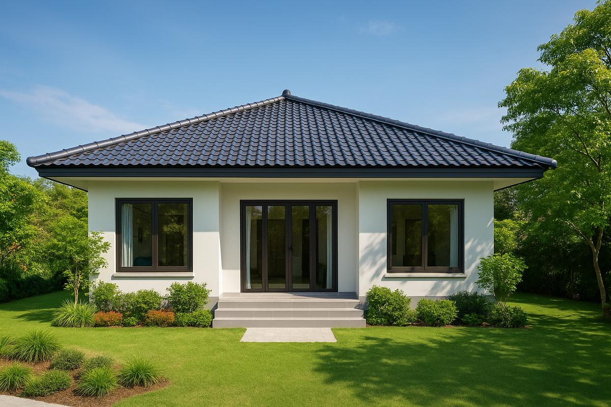 Nhà mái nhật 1 tầng 2 phòng ngủ nhỏ gọn, phù hợp gia đình trẻ hiện nay