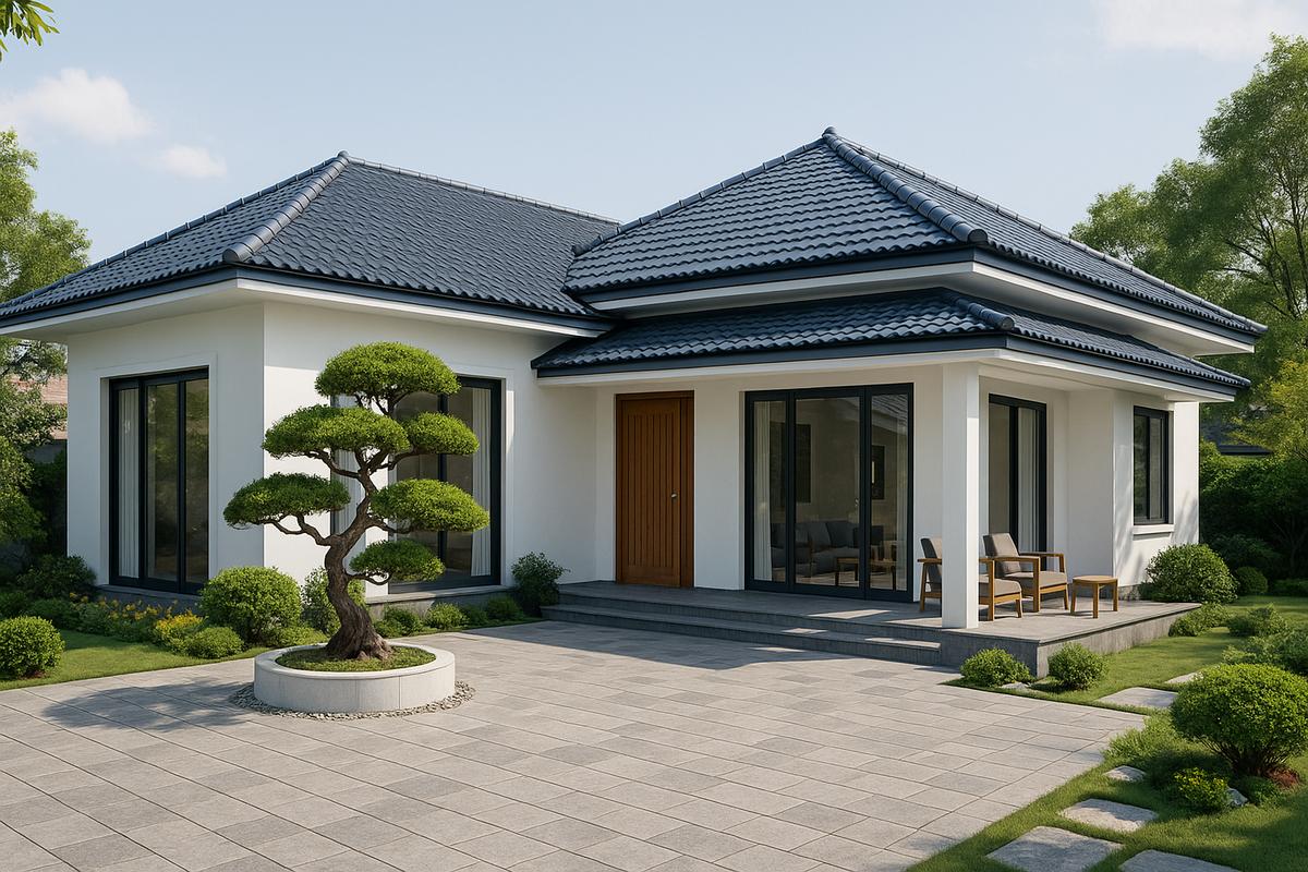 Nhà mái Nhật 1 tầng chữ L