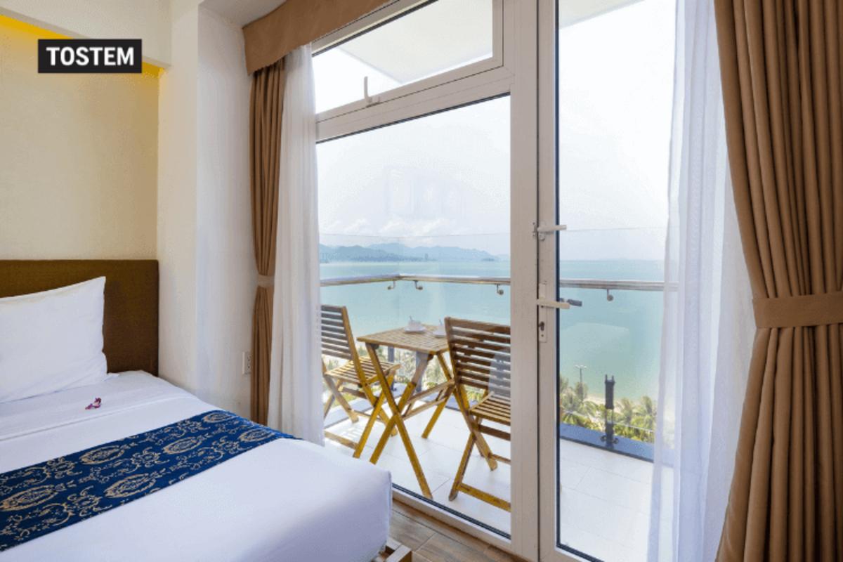 Single-panel swing glass balcony door design wooden entry