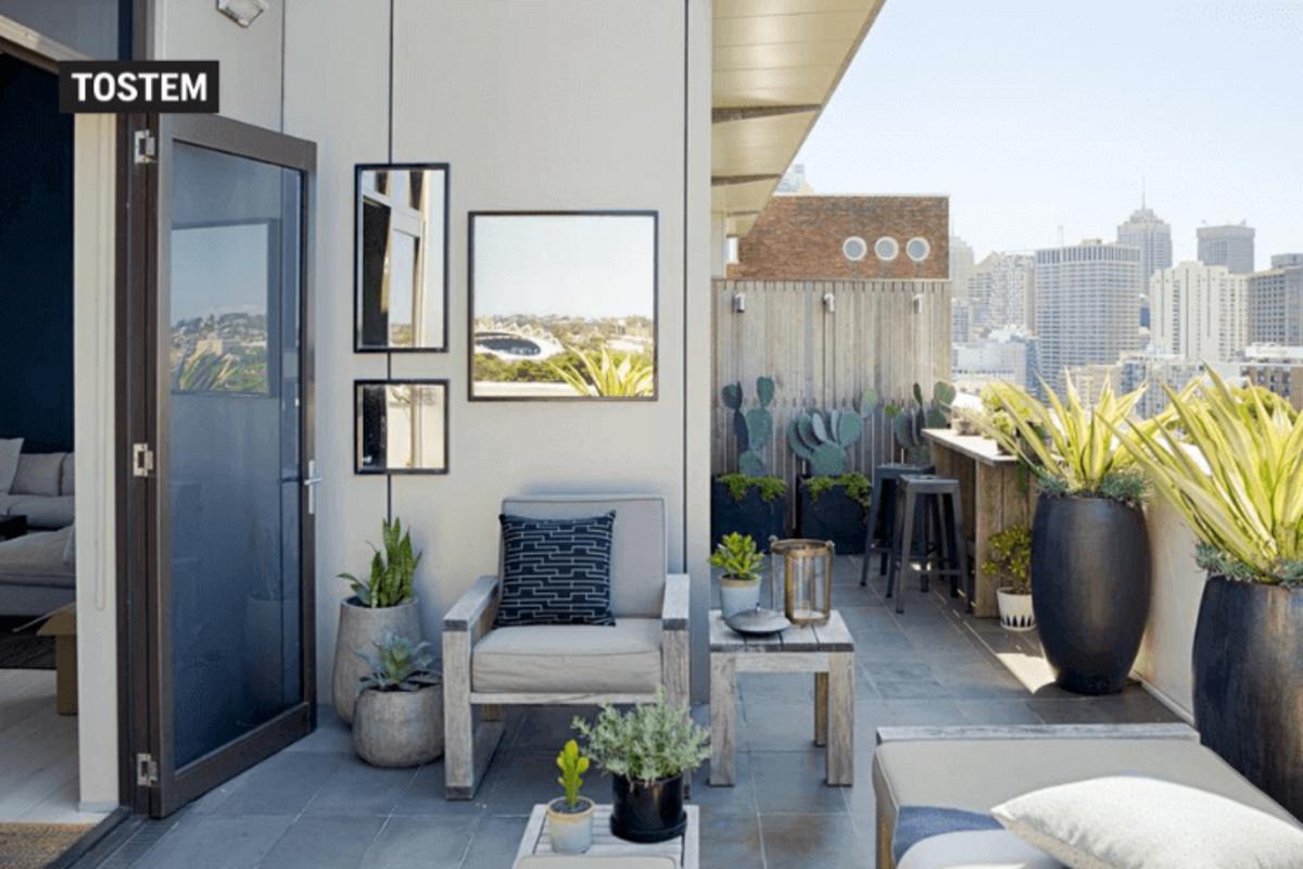 Swing glass balcony wood door design for condominiums