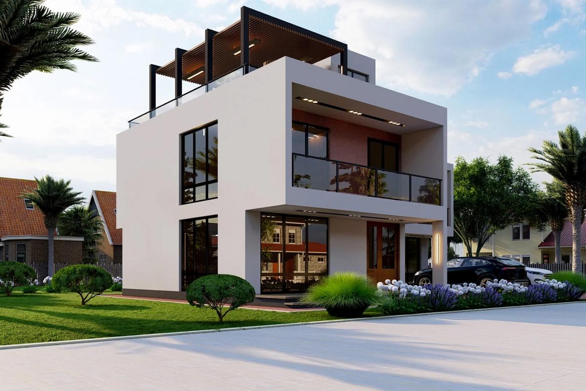 Tầng tum là gì khi tạo không gian mở với nhiều cửa kính lớn.