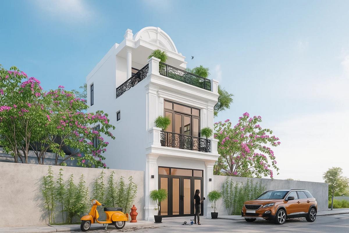 Tầng tum là gì trong nhà 2 tầng tân cổ điển được ưa chuộng.