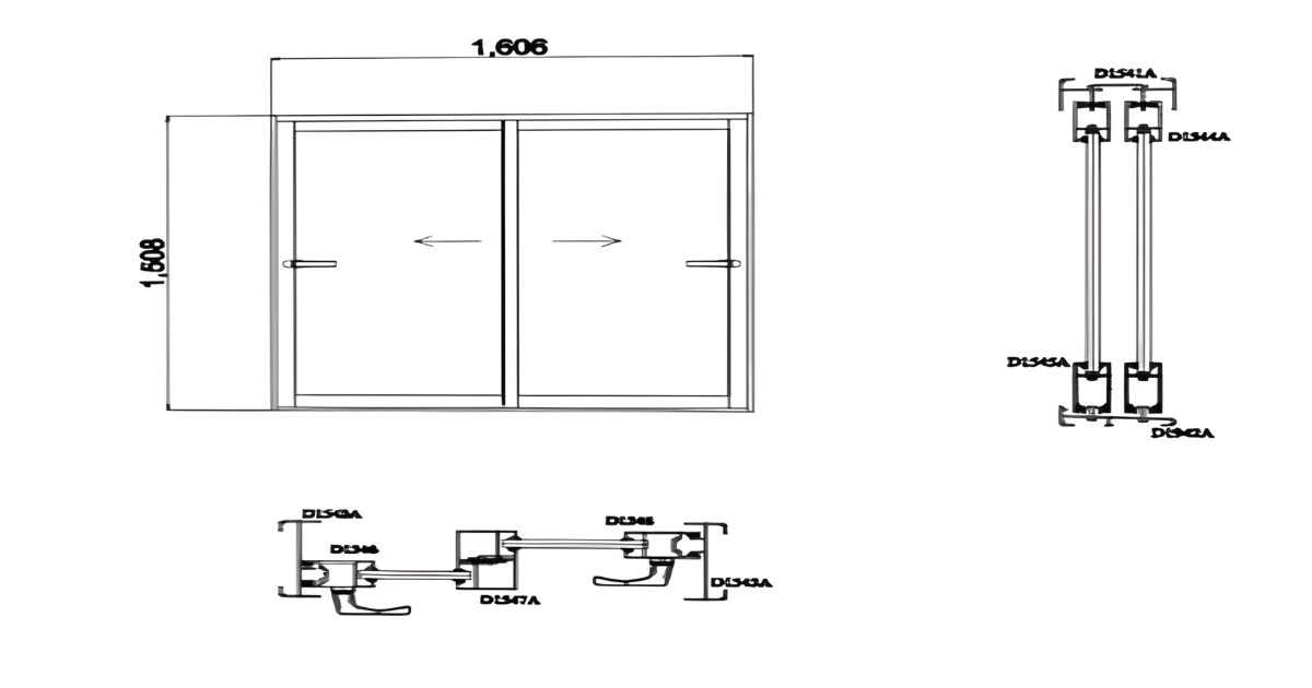Technical drawing of 2 track sliding window in 2-panel style