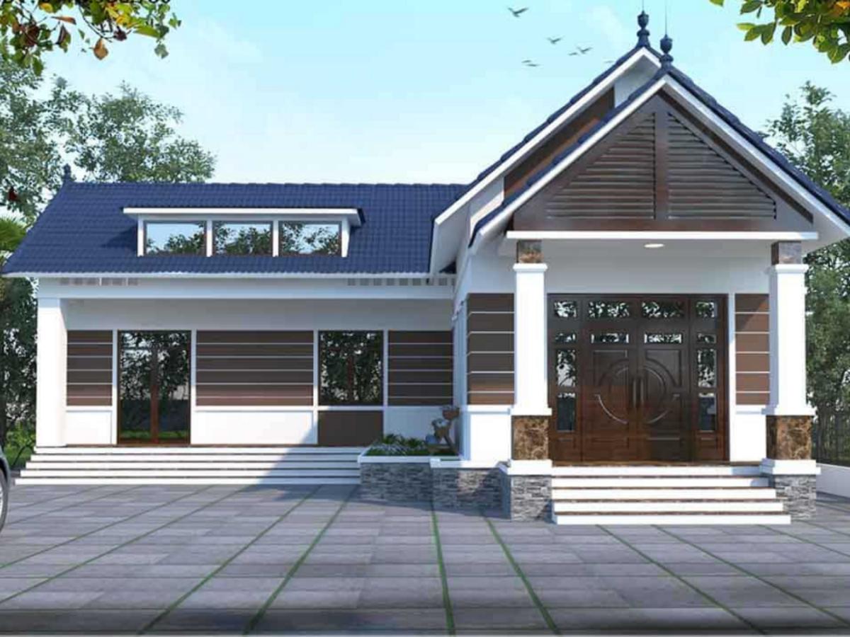 Thiết kế chữ L hợp diện tích rộng trong nông thôn xây nhà cấp 4 giá 70 triệu.
