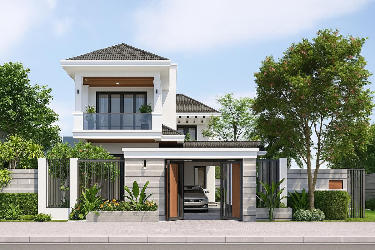 Thiết kế mẫu mái Nhật 2 tầng hiện đại có sân vườn thoáng đãng gần gũi thiên nhiên