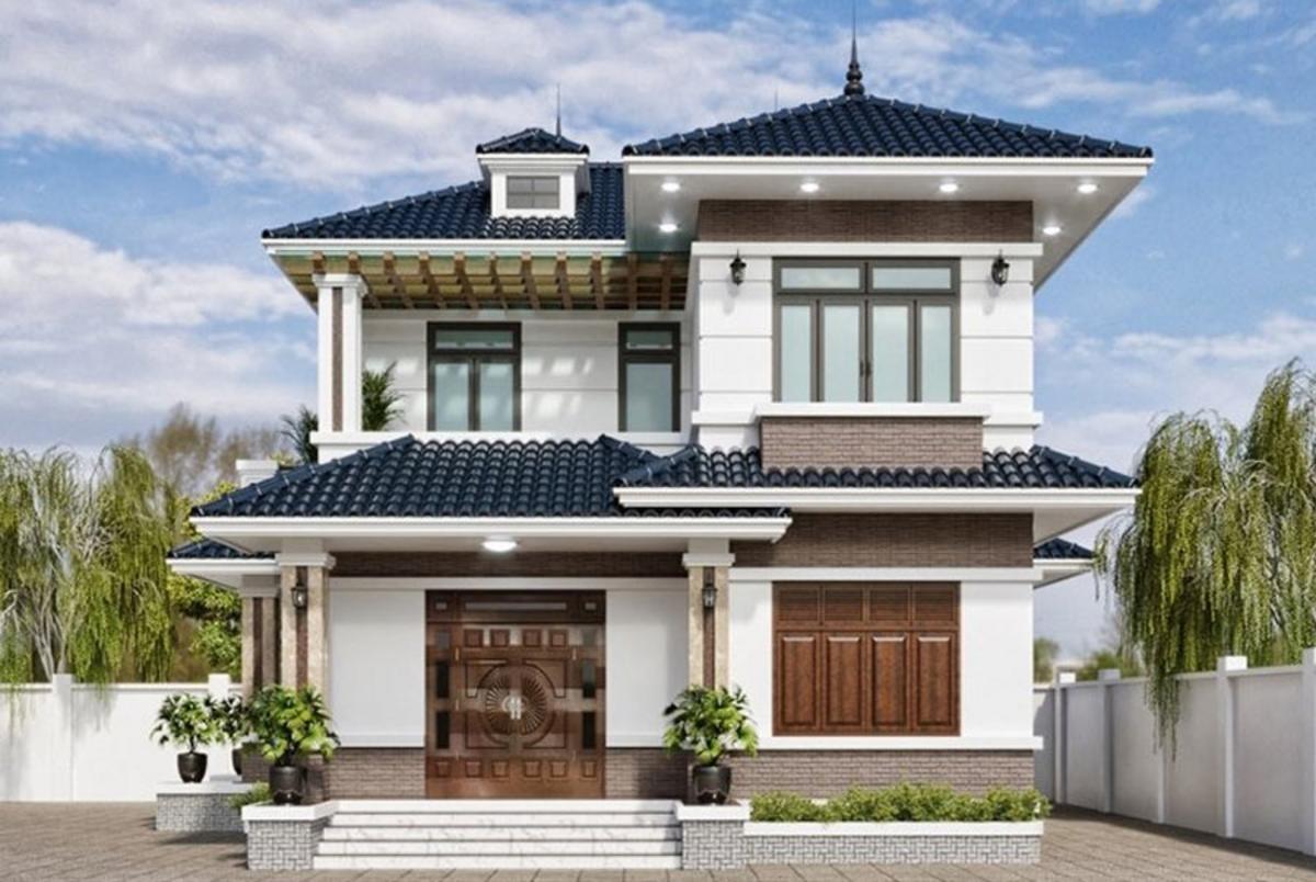 Thiết kế nhà đẹp 2 tầng mái Nhật hiện đại 5m cân đối hình khối hài hòa