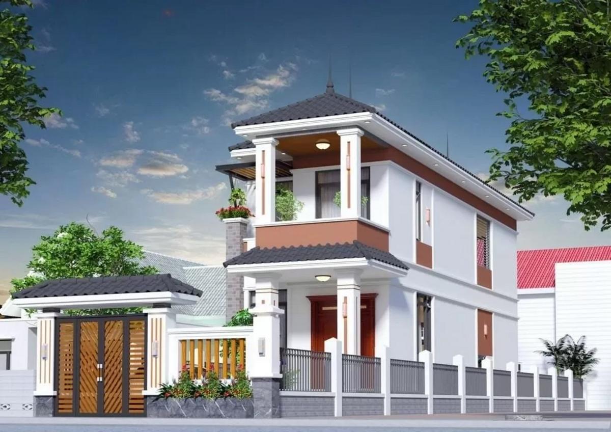 Thiết kế nhà đẹp mái Nhật 2 tầng hiện đại dạng nhà ống tối ưu diện tích tiện nghi