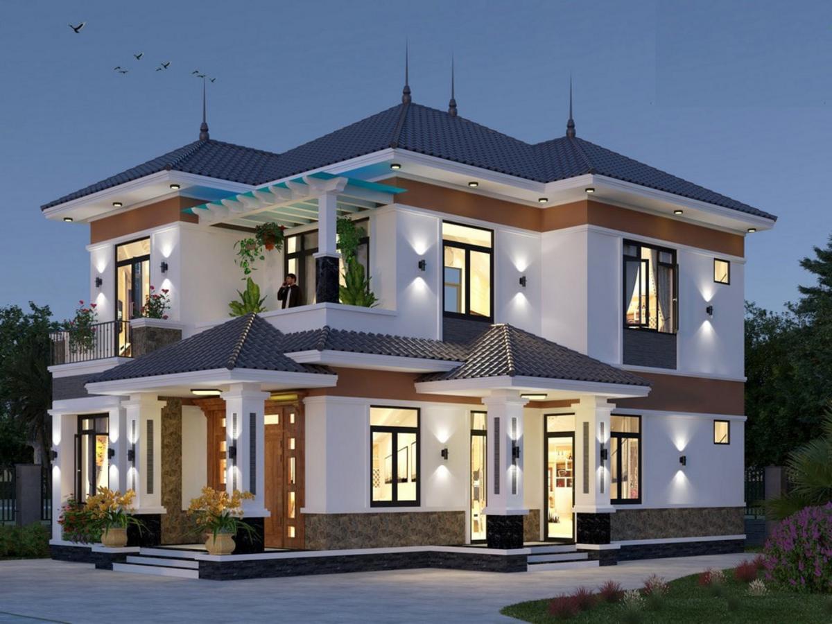 Thiết kế nhà mái Nhật 2 tầng hiện đại 2 mặt tiền tối ưu ánh sáng và gió tự nhiên