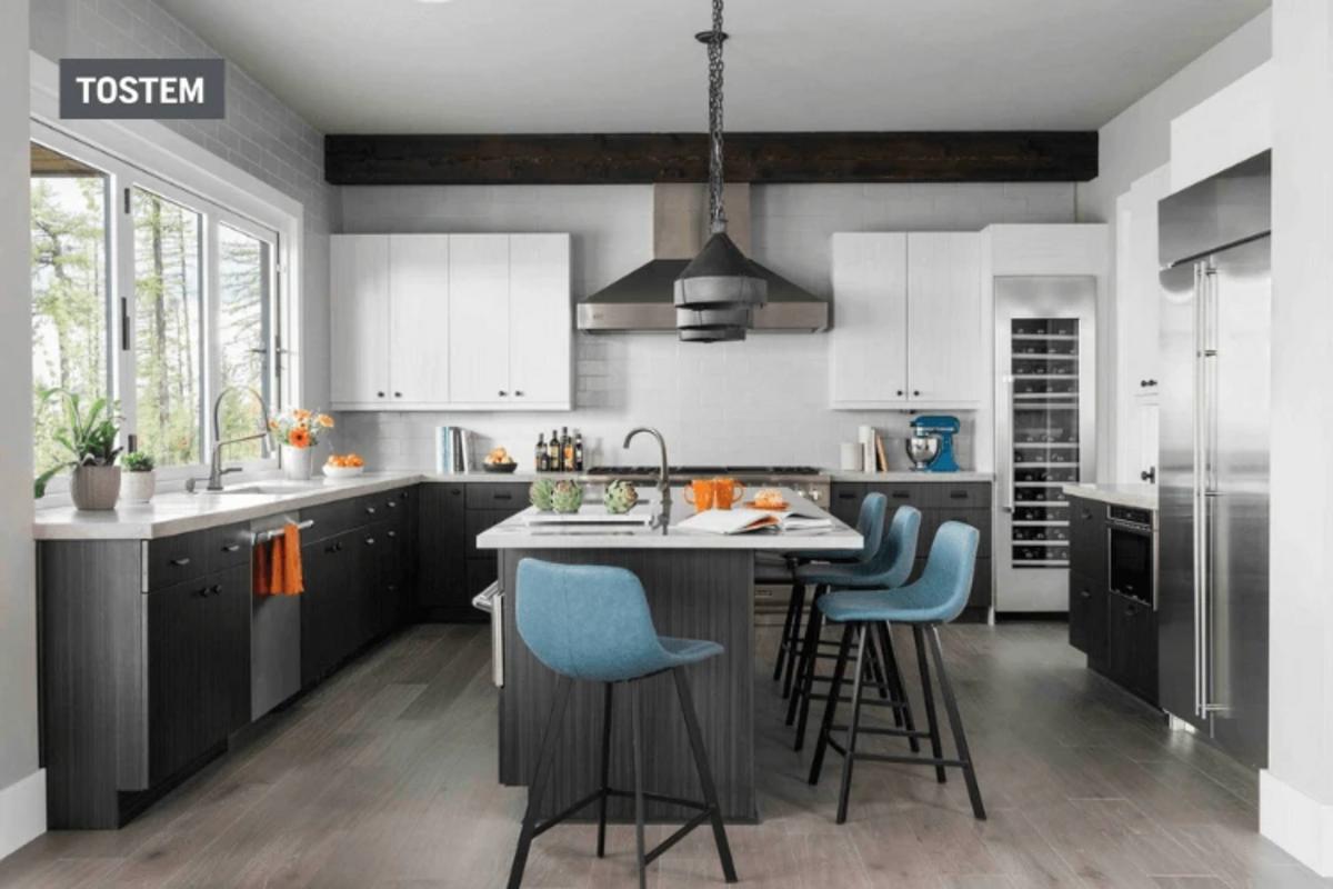 Three-panel aluminum kitchen modern doors and windows design.
