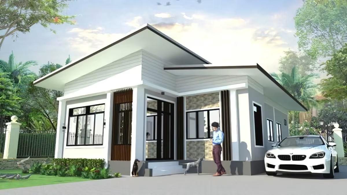 Toàn cảnh nông thôn xây nhà cấp 4 giá 70 triệu chữ L sau khi hoàn thiện.