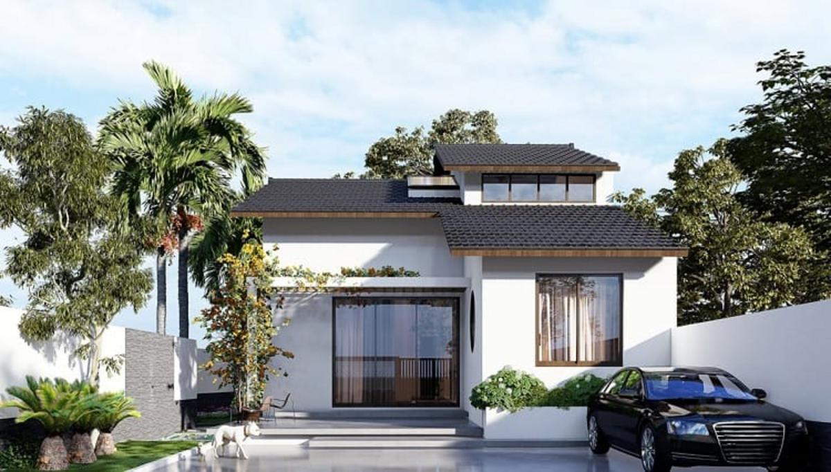 Toàn cảnh nông thôn xây nhà cấp 4 giá 70 triệu có gác lửng nhỏ tiện ích.