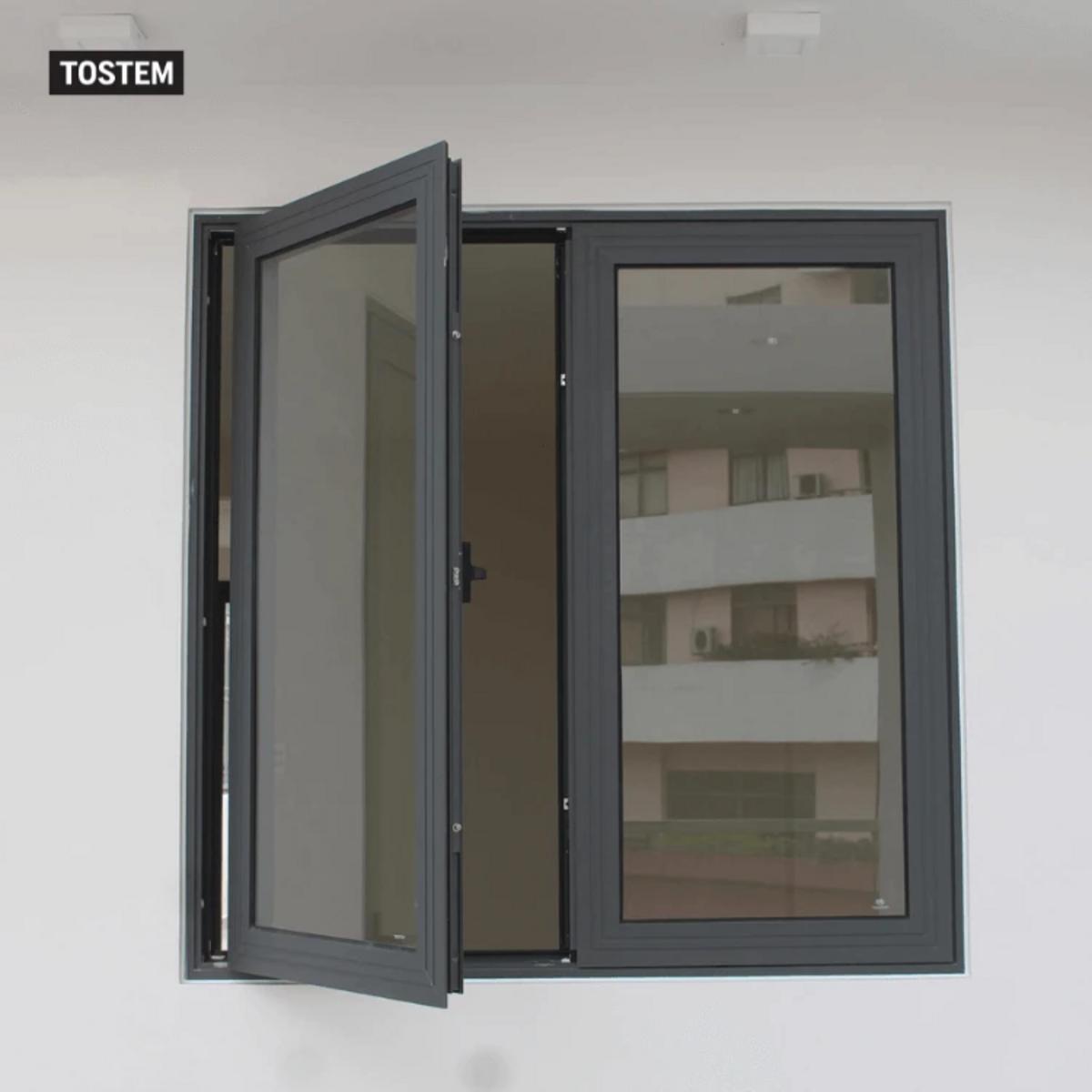 Two-wing aluminum and glass double casement window design