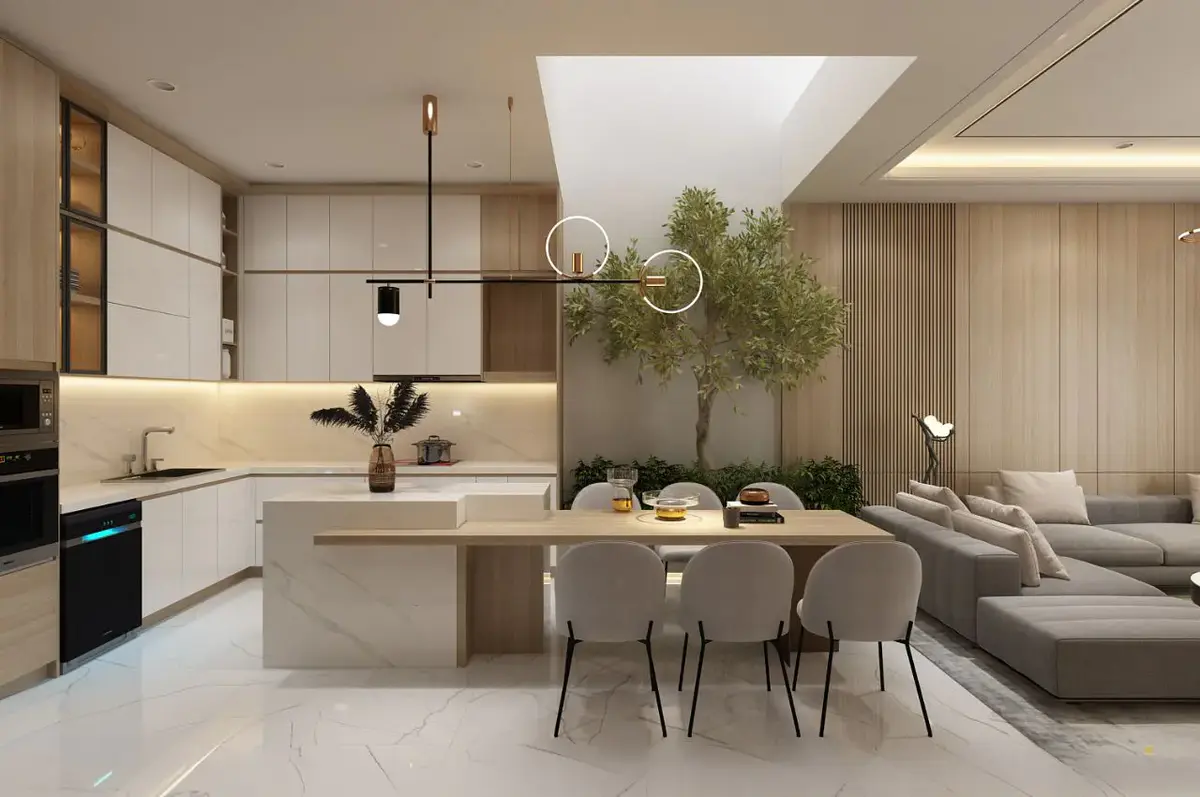 Bếp ăn liên thông với phòng khác để tối ưu công năng