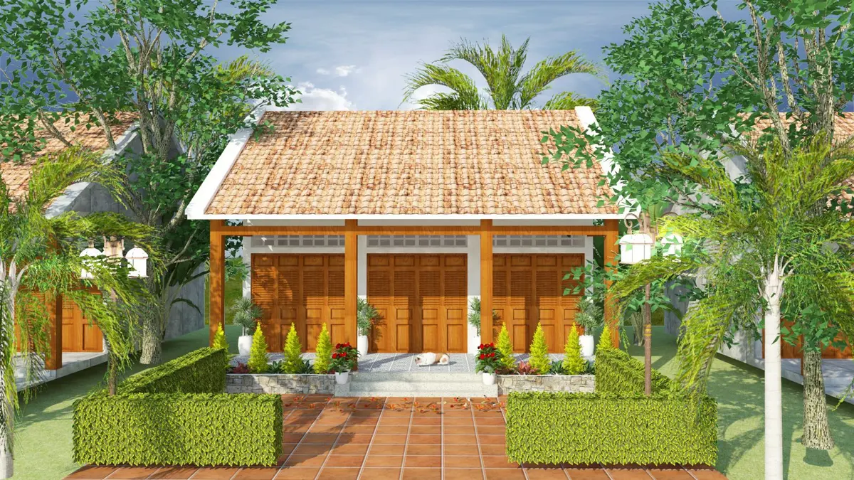 Cải tạo nhà cấp 4 cũ 3 sân vườn với mái ngói truyền thống