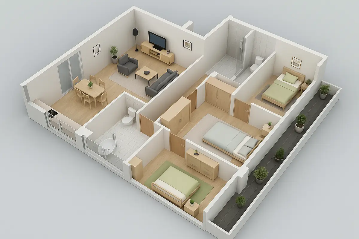 Công năng cho nhà mái ngói cấp 4 có 3 phòng ngủ