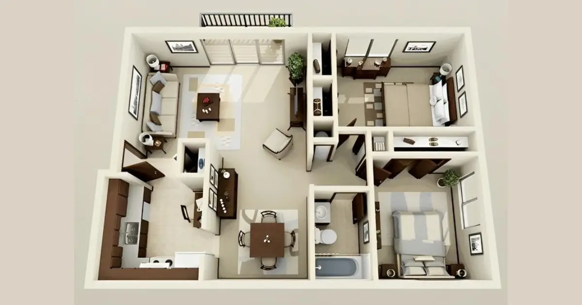 Công năng nhà cấp 4 mái ngói 2 phòng ngủ