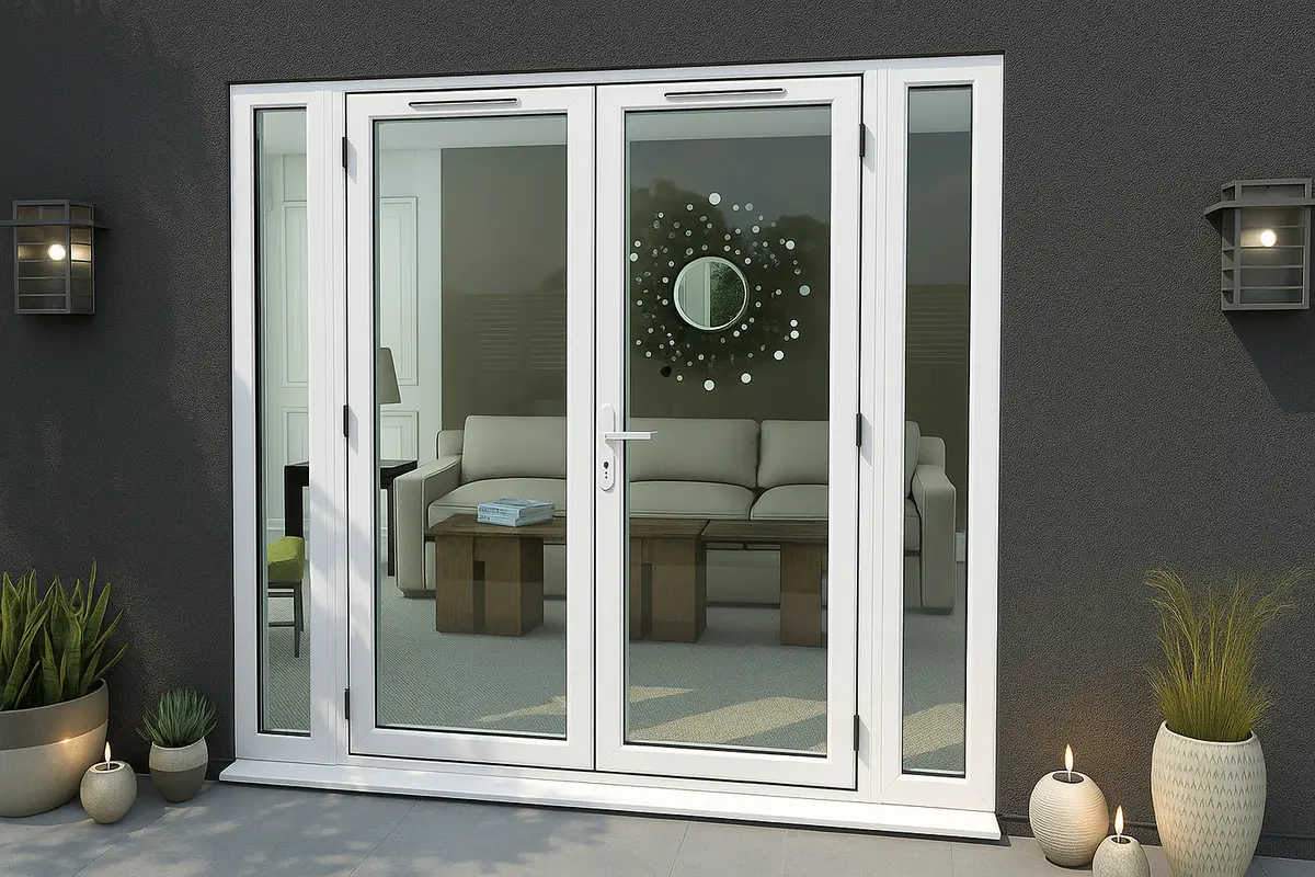 Cửa đi chính 4 cánh lệch có khuôn cửa dày 4.5cm