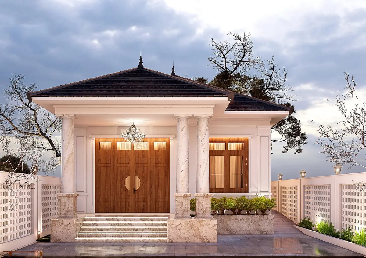 Mái Nhật dốc thanh thoát của căn nhà có sân vườn