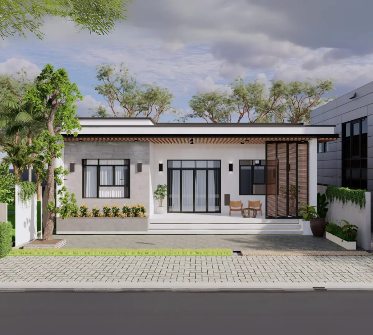 Mẫu cải tạo nhà cấp 4 3 gian mái bằng đẹp, hiện đại