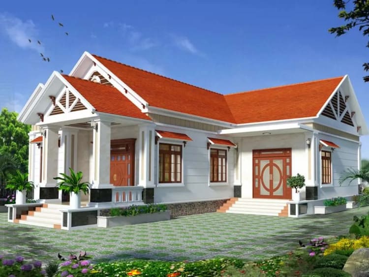 Mẫu nhà cấp 4 mái Thái chữ L đẹp, hiện đại được nhiều gia đình lựa chọn