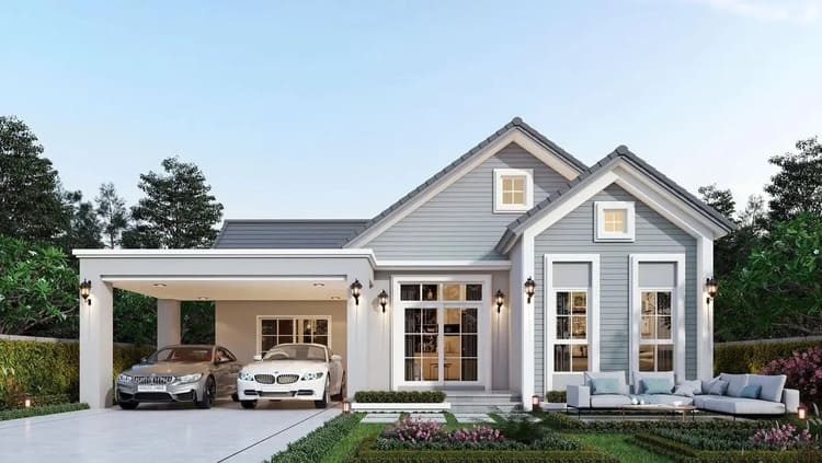 Vị trí gara ô tô được đặt tại góc vuông chữ L