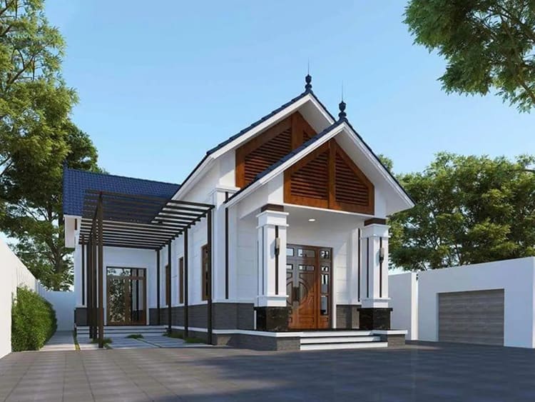 Xây nhà cấp 4 chữ L đơn giản có gara ô tô