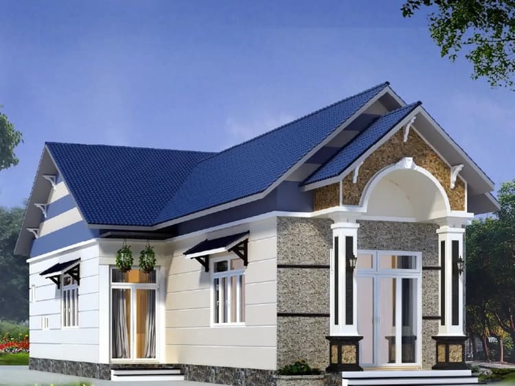 Mẫu nhà cấp 4 chữ L 80m2 thiết kế mái chữ L chống nóng, thoát nước vượt trội