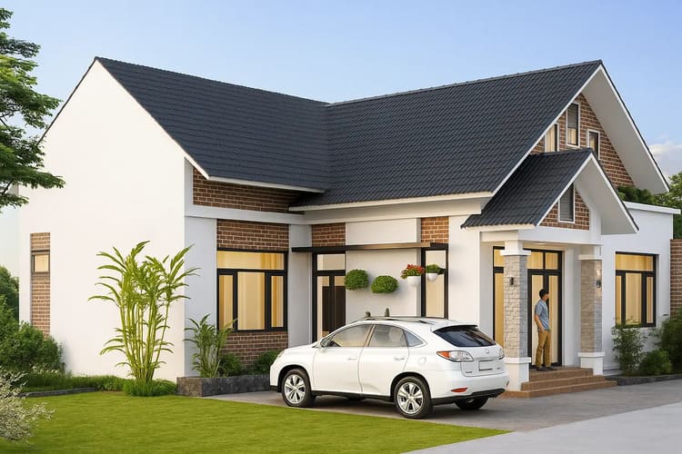 Nhà cấp 4 mái Thái chữ L 3 phòng ngủ được bố trí khoa học, đảm bảo sự riêng tư