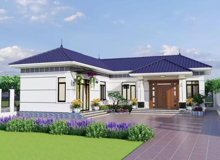 Thiết kế mẫu nhà mái thái chữ L đẹp, đơn giản