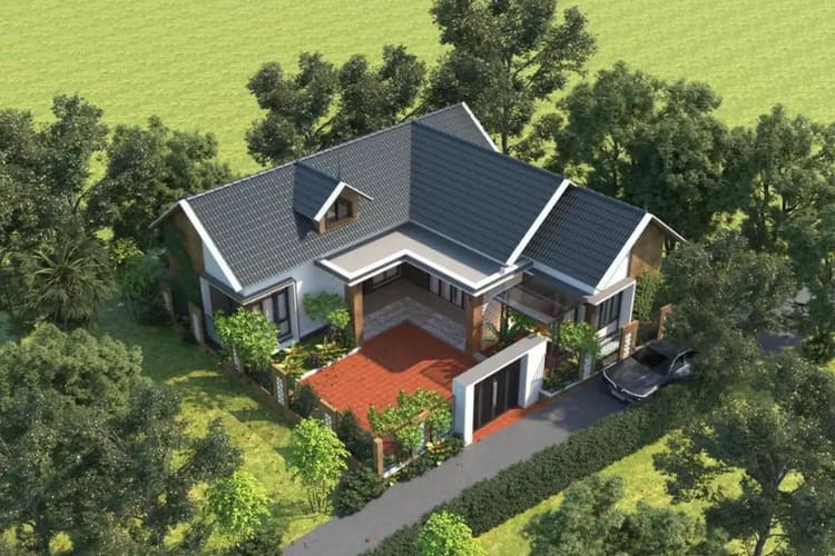 Thiết kế mẫu nhà chữ L giúp dễ dàng bố trí sân vườn và mở rộng không gian ngoài trời