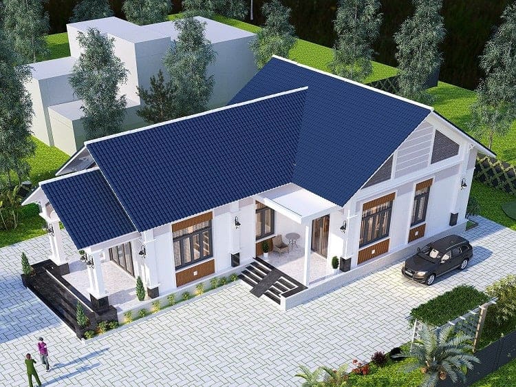 Nhà cấp 4 chữ L mái Thái gác lửng mở rộng không gian sử dụng, tiết kiệm chi phí