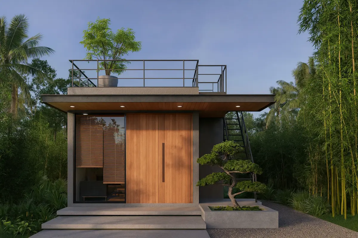 Mẫu nhà gỗ cấp 4 mái bằng