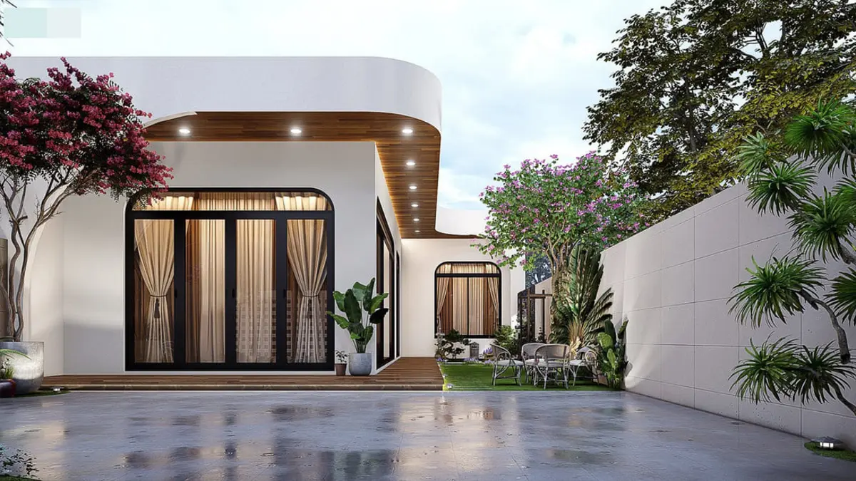 Nhà cấp 4 chữ L mái tôn kiểu biệt thự sang trọng