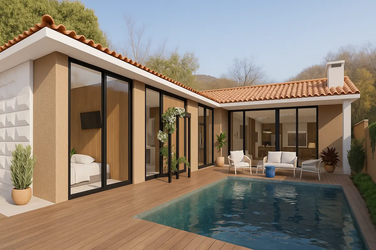 Nhà cấp 4 chữ L mái tôn kiểu biệt thự