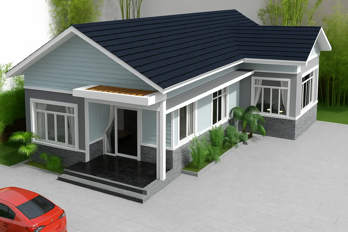 Nhà cấp 4 chữ L mái tôn giả ngói