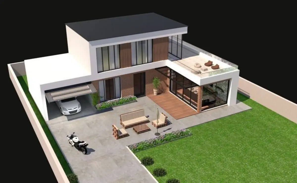 Nhà cấp 4 chữ L có gác lửng làm phòng ngủ