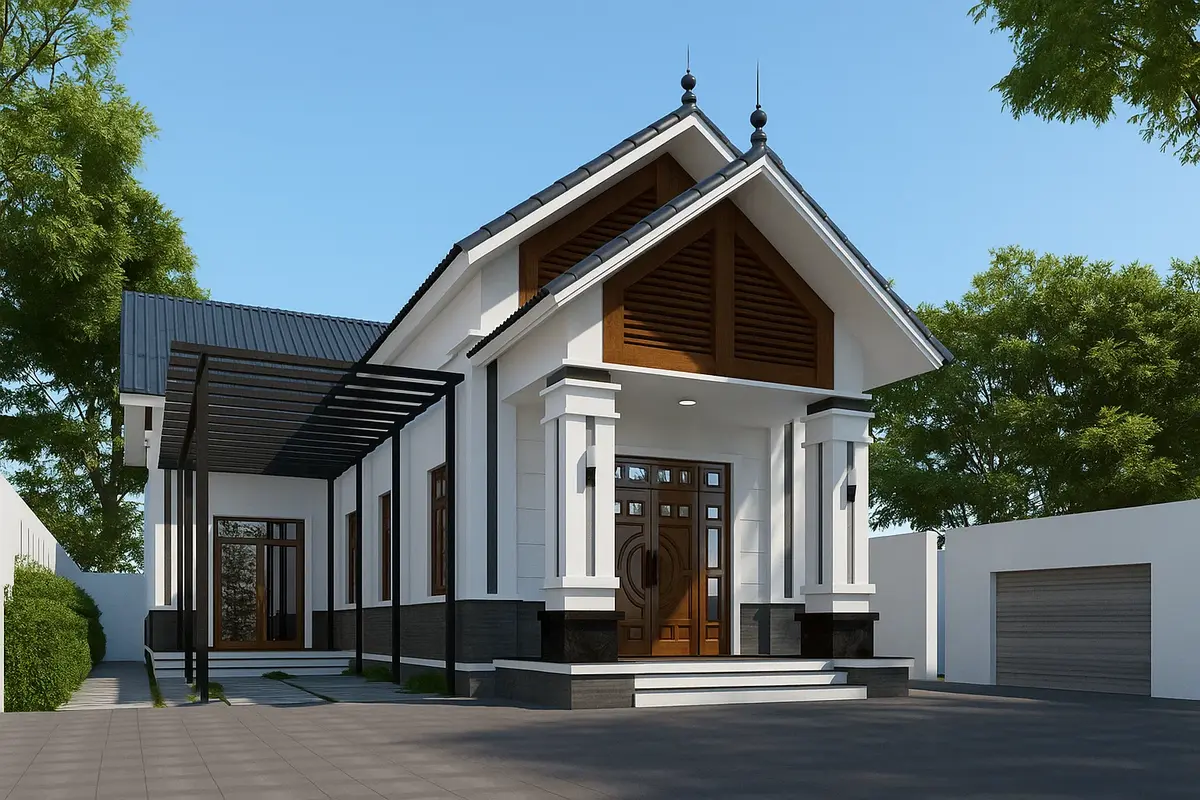 Nhà cấp 4 chữ L mái tôn hài hòa kiến trúc