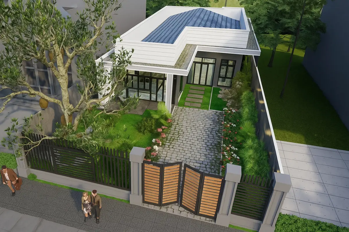 Nhà cấp 4 chữ L có sân vườn rộng